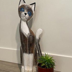 Handcrafted/Painted Wooden Cat Figurine